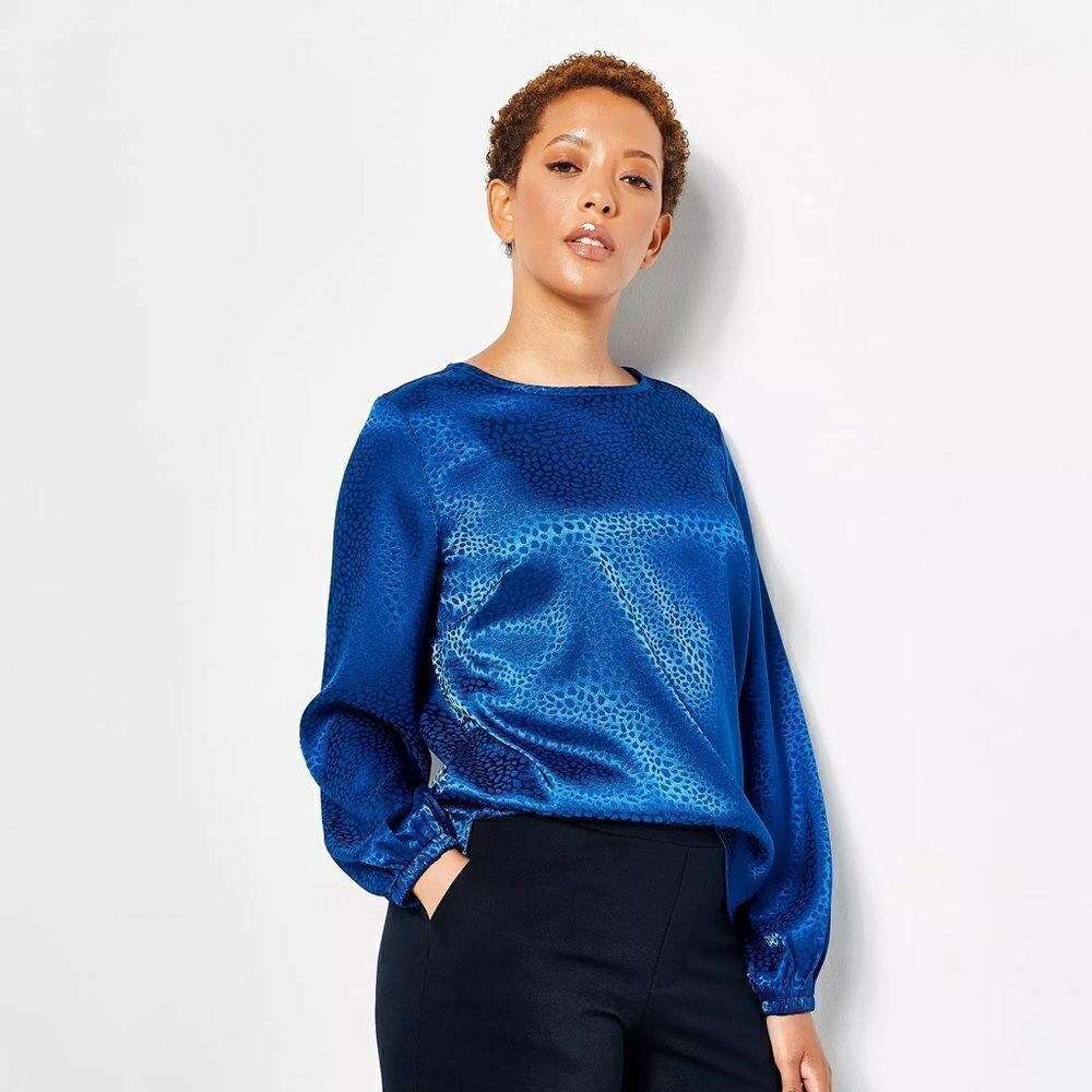 JASON WU Long Sleeve Jacquard Sapphire Blue Blouse Top Shirt Size S